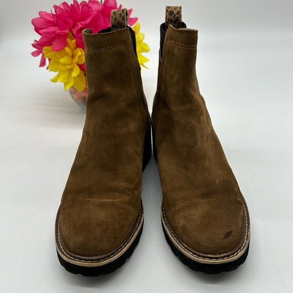 Dolce Vita Brown Low Wedge Suede Ankle Boot Touch of Leopard Print @ pull Size 9 - Picture 2 of 7